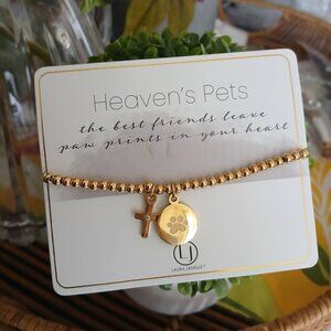 Laura Janelle gold Heavens Pets memorial stretch bracelet cross NEW